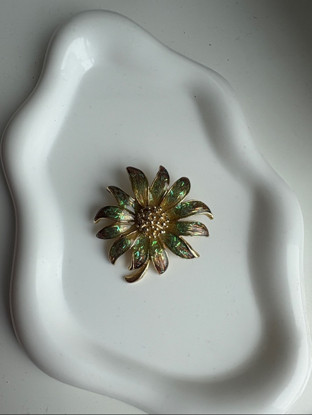 Gold Floral Aurora Borealis Sunburst Brooch